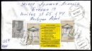 Cover sent to France by Registered mail and returned. Two World Cup stamps with "France Winners" logo in the g