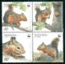 WWF, Persian Squirrel, 4 stamps issued in sheets of 8 stamps 